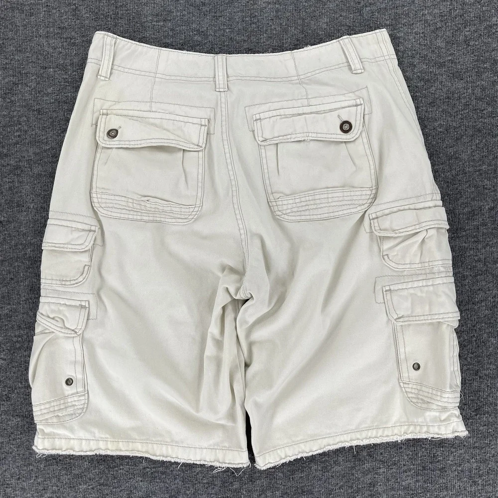 Plugg Cargo Shorts Mens 31 (Fits 32) White Khaki Utility Pocket Y2K Grunge Baggy